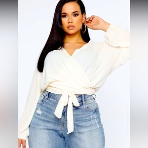 Ivory bossy chic long sleeve blouse 1x